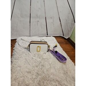 Marc Jacobs Snapshot Camera Bag White Beige Leather Crossbody Gold Logo